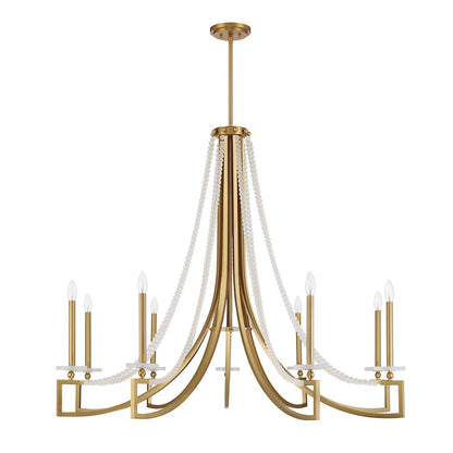 9 Light Chandelier, Warm Brass