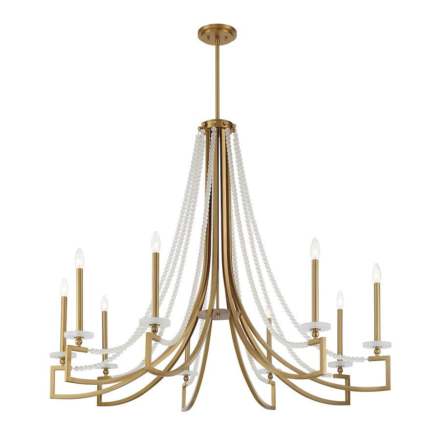 9 Light Chandelier, Warm Brass