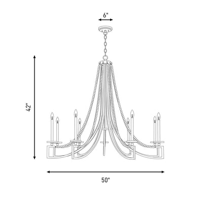 9 Light Chandelier, Warm Brass