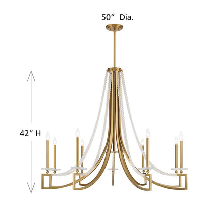 9 Light Chandelier, Warm Brass