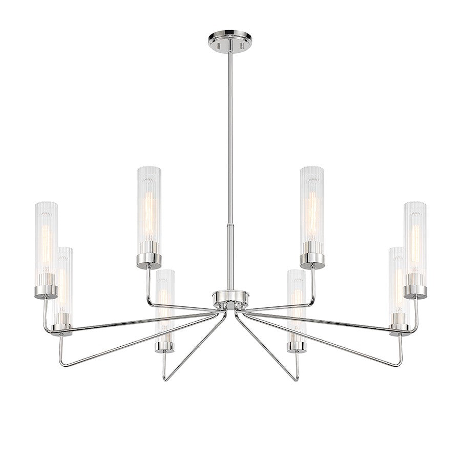 8 Light Chandelier, Polished Nickel