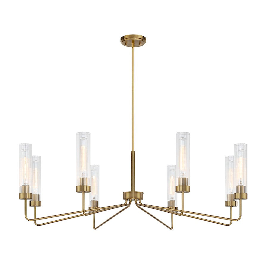 8 Light Chandelier, Warm Brass