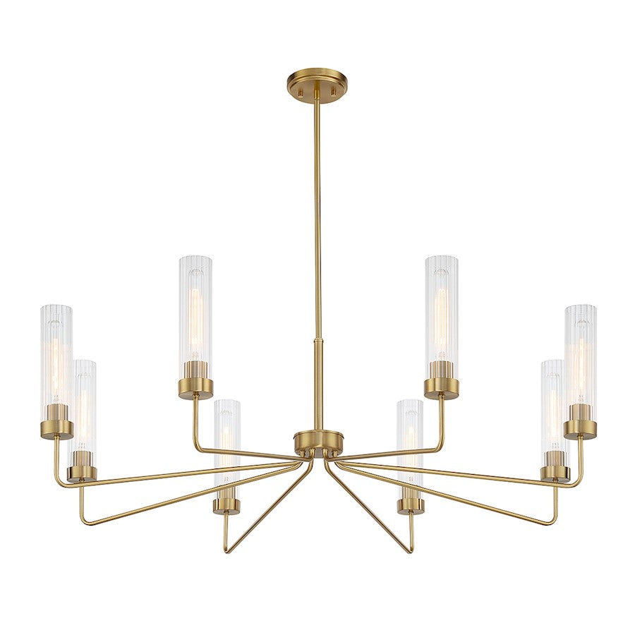 8 Light Chandelier, Warm Brass