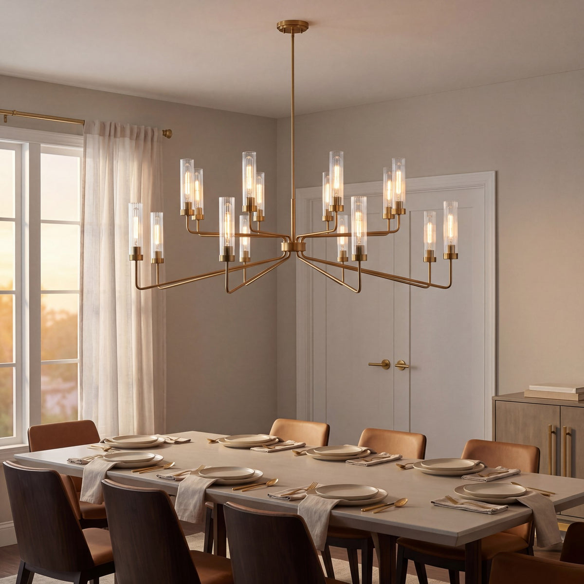 8 Light Chandelier, Matte Black