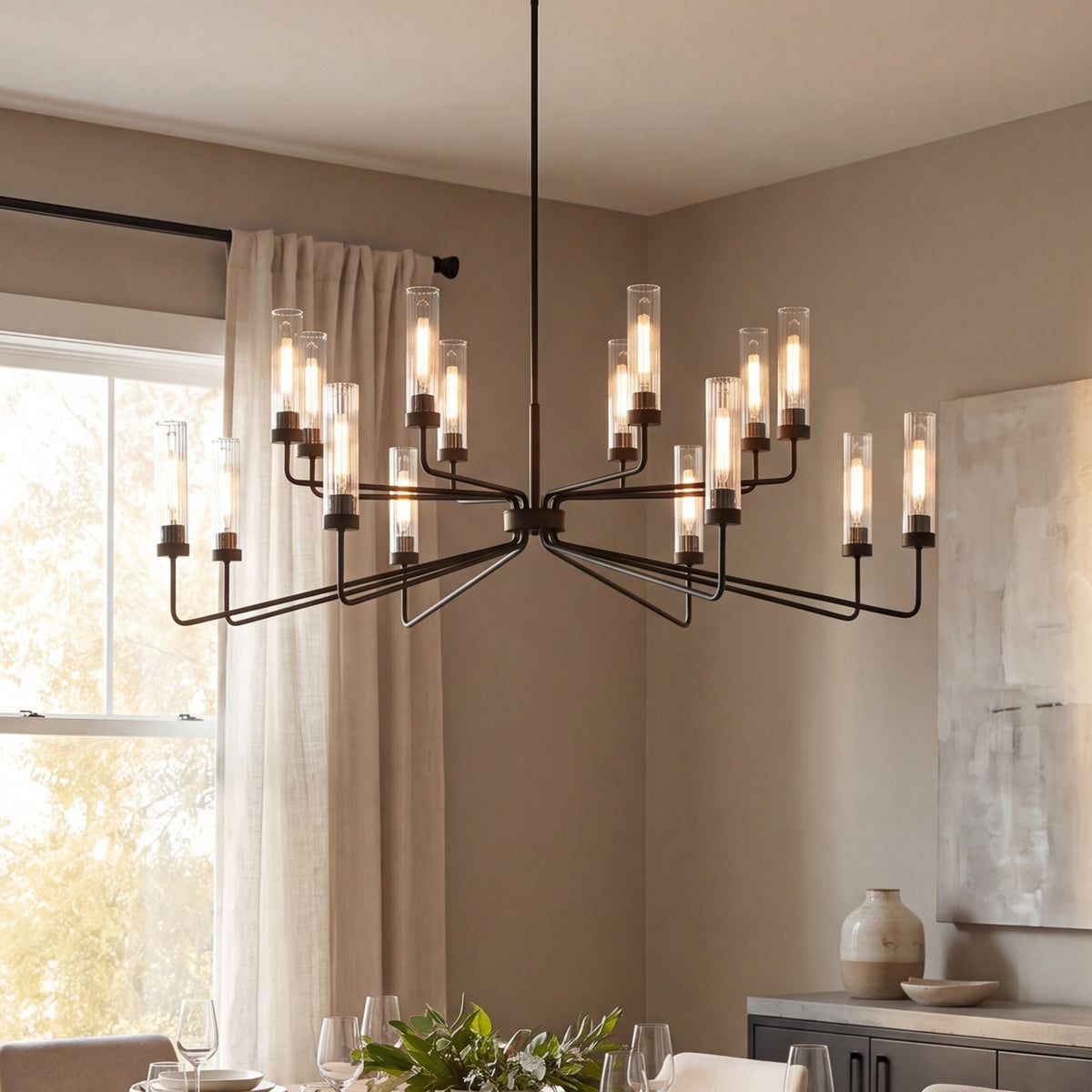 8 Light Chandelier, Matte Black