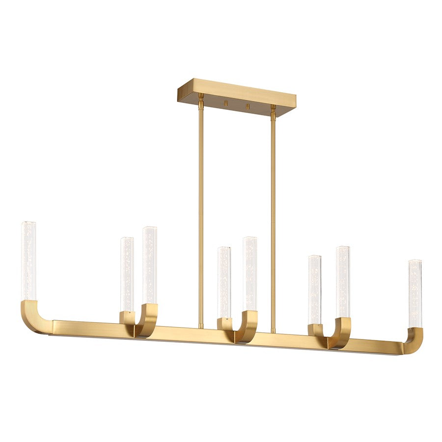 8 Light LED Linear Chandelier, Warm Brass
