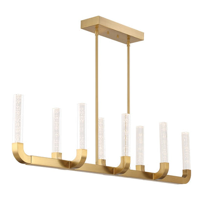 8 Light LED Linear Chandelier, Warm Brass
