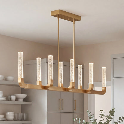 8 Light LED Linear Chandelier, Warm Brass