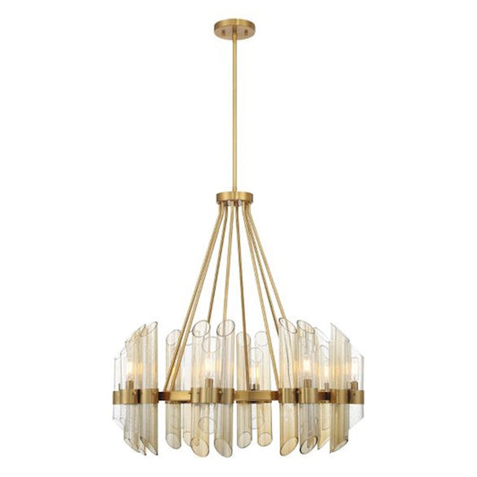 8 Light Chandelier, Warm Brass