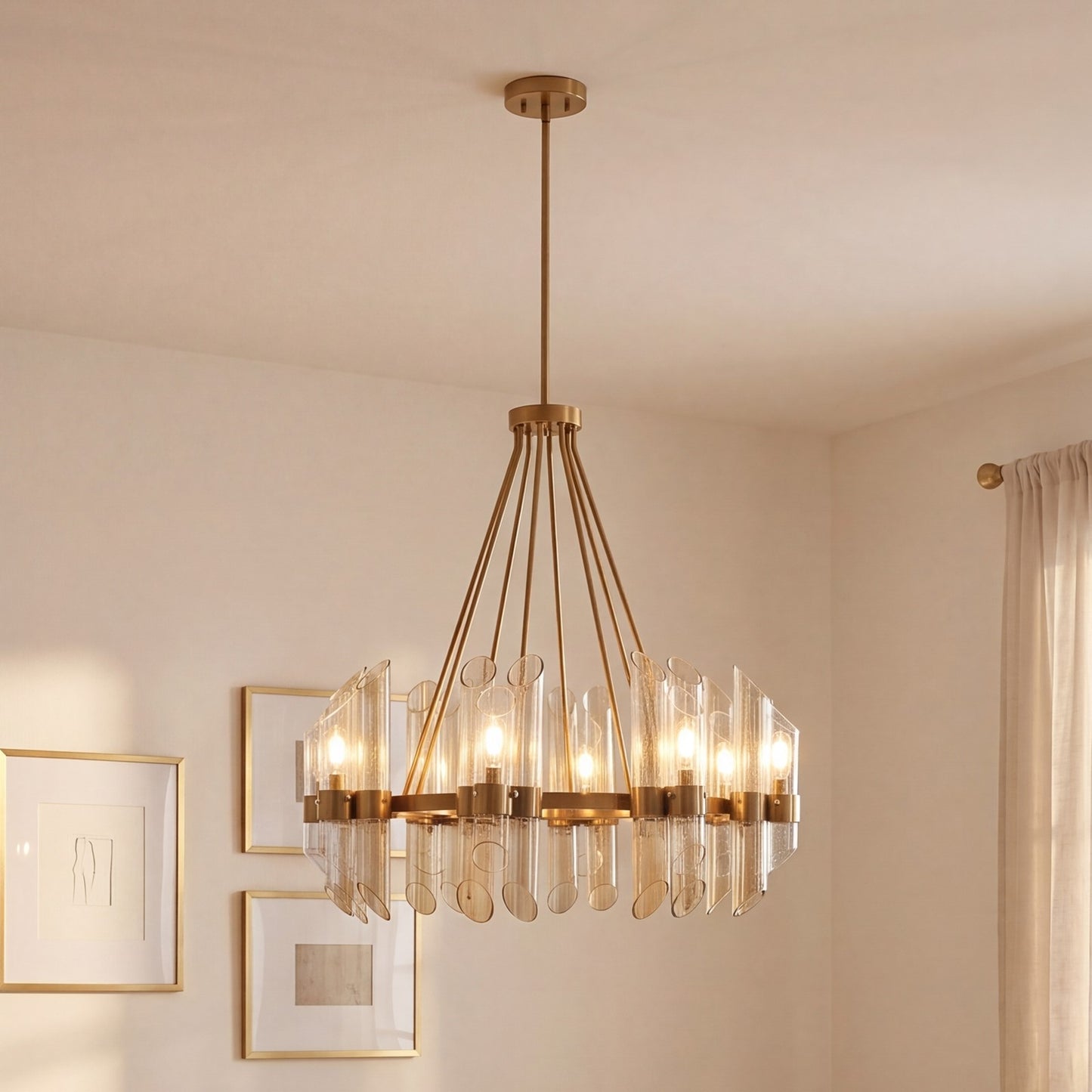 8 Light Chandelier, Warm Brass