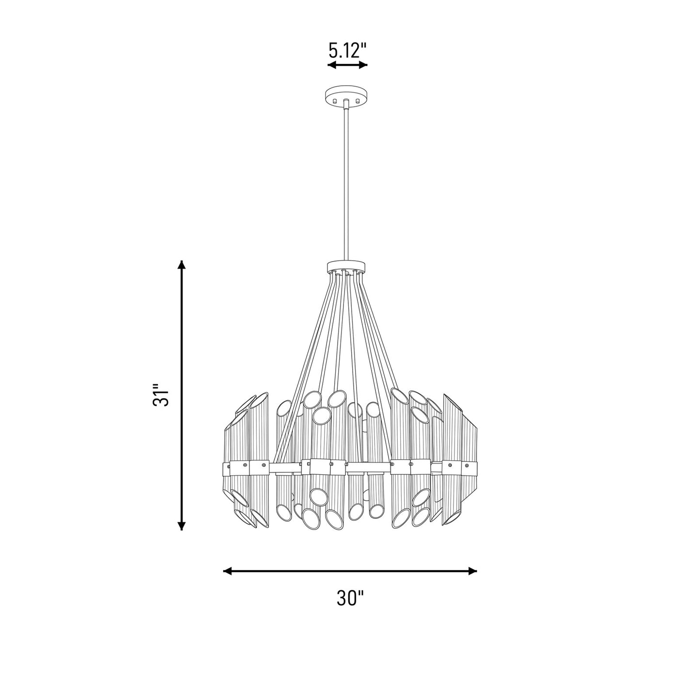 8 Light Chandelier, Warm Brass