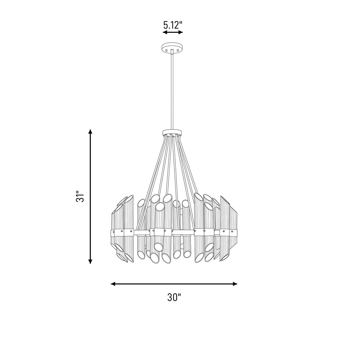 8 Light Chandelier, Warm Brass