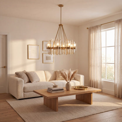 8 Light Chandelier, Warm Brass