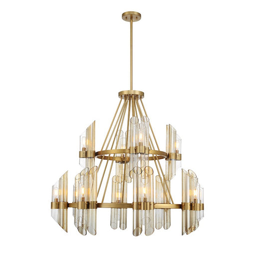 12 Light Chandelier, Warm Brass