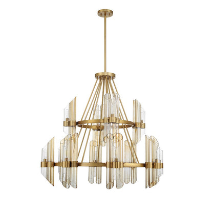 12 Light Chandelier, Warm Brass