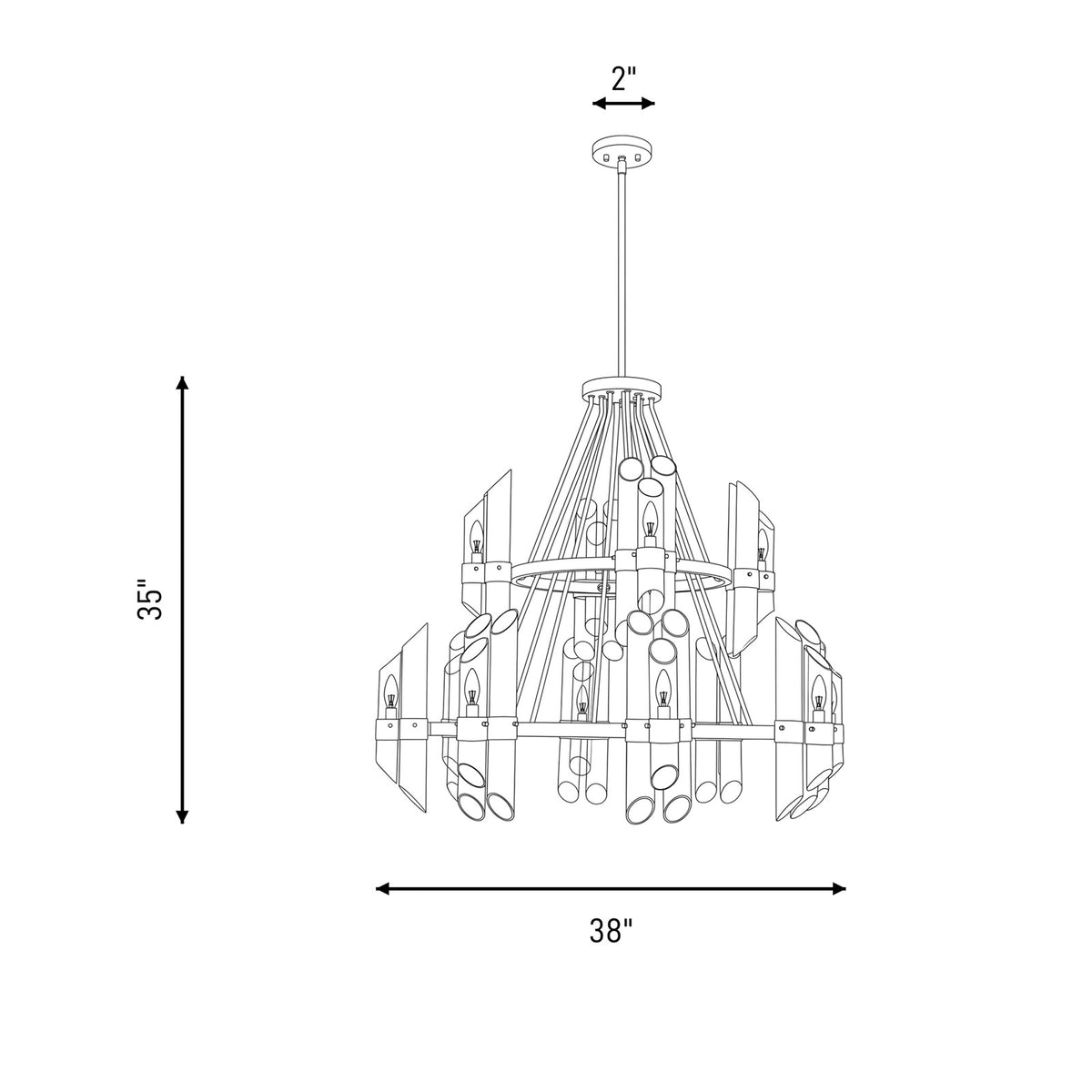 12 Light Chandelier, Warm Brass