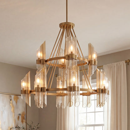 12 Light Chandelier, Warm Brass