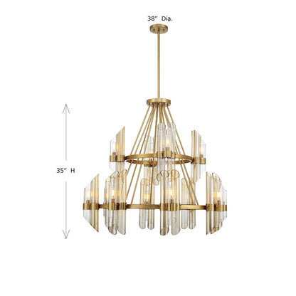 12 Light Chandelier, Warm Brass