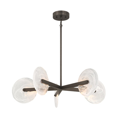 Savoy House Ainslie 30in 5-Light LED Chandelier | Modern Mediterranean Bronze Metal and Strie Glass | Dining Room & Living Room | 30 in | Model 1-9305-5-15