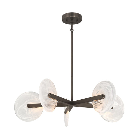 Savoy House Ainslie 30in 5-Light LED Chandelier | Modern Mediterranean Bronze Metal and Strie Glass | Dining Room & Living Room | 30 in | Model 1-9305-5-15