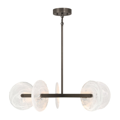 Savoy House Ainslie 30in 5-Light LED Chandelier | Modern Mediterranean Bronze Metal and Strie Glass | Dining Room & Living Room | 30 in | Model 1-9305-5-15