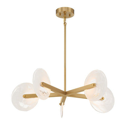 Savoy House Ainslie 30in 5-Light LED Chandelier | Modern Warm Brass Metal and Strie Glass | Dining Room & Living Room | 30 x 30 x 8 in | Model 1-9305-5-322