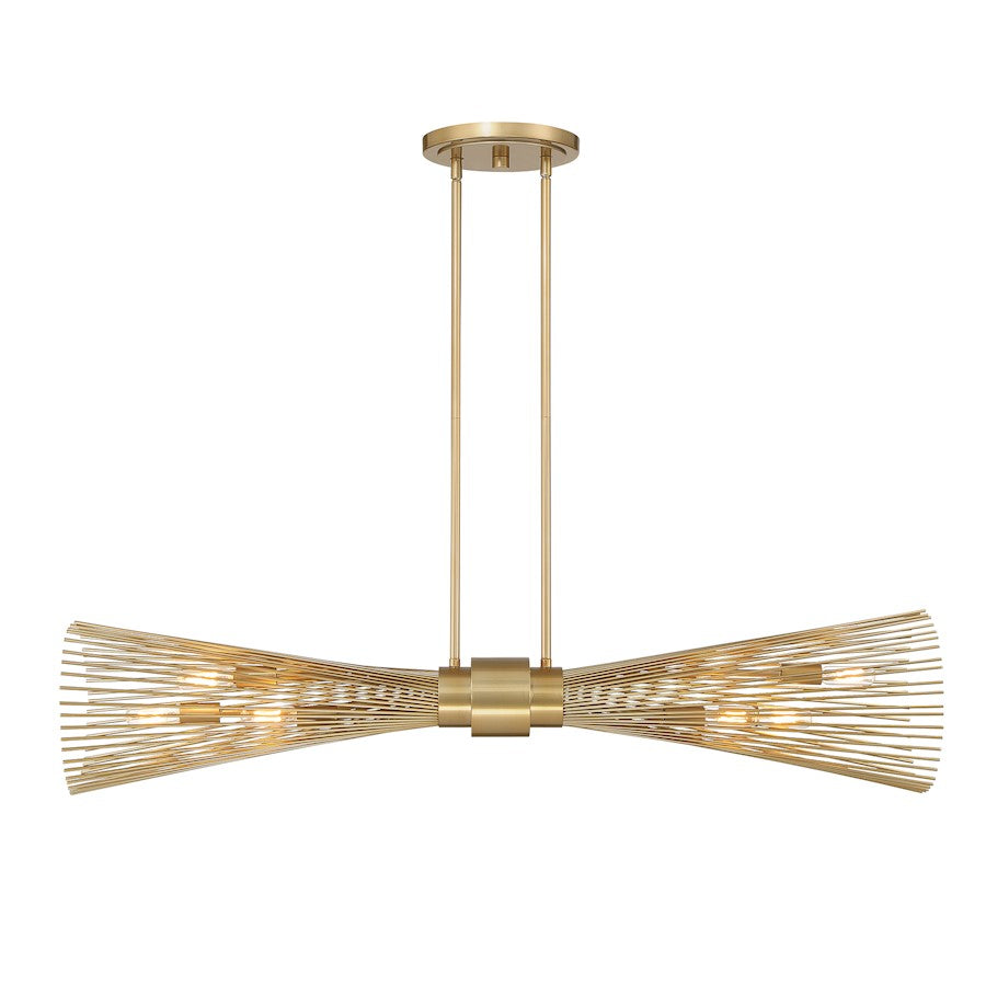 6 Light Linear Chandelier, Burnished Brass