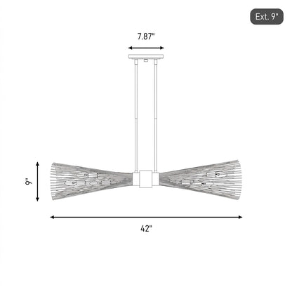 6 Light Linear Chandelier, Burnished Brass