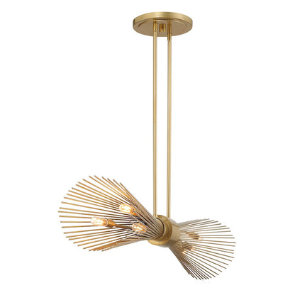 6 Light Linear Chandelier, Burnished Brass