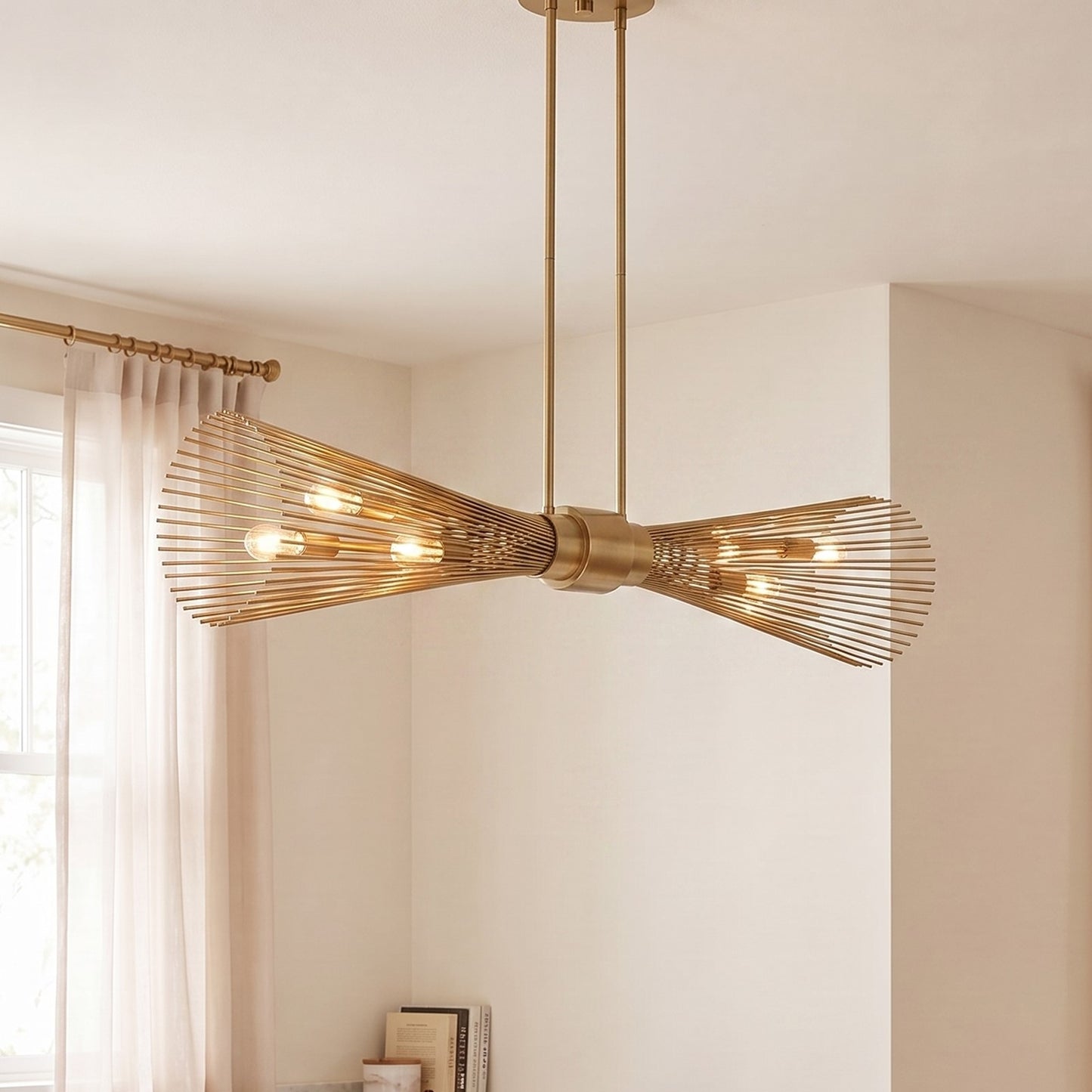 6 Light Linear Chandelier, Burnished Brass