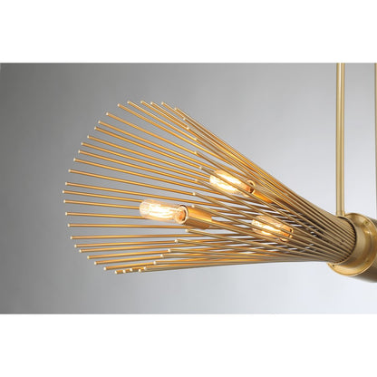 6 Light Linear Chandelier, Burnished Brass