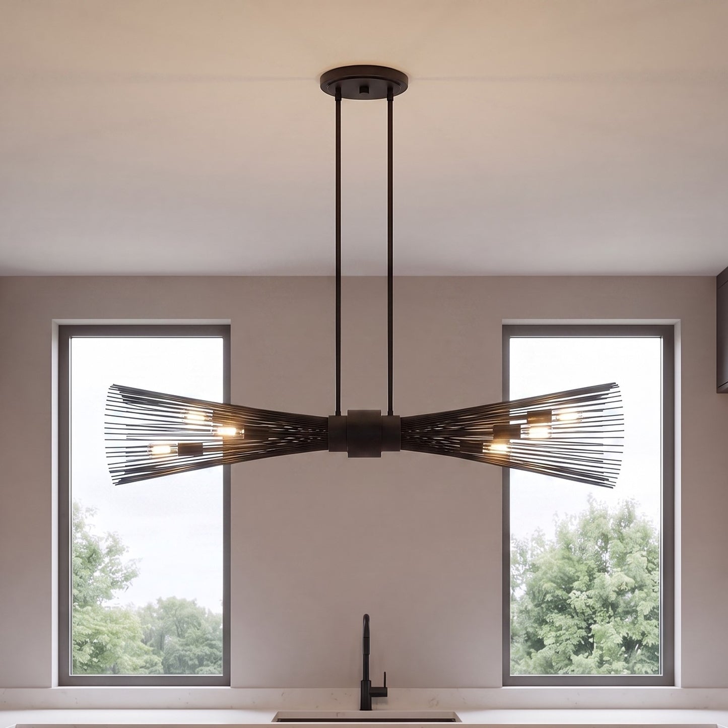 6 Light Linear Chandelier, Matte Black