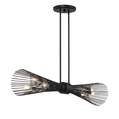 6 Light Linear Chandelier, Matte Black