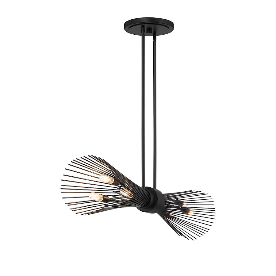 6 Light Linear Chandelier, Matte Black