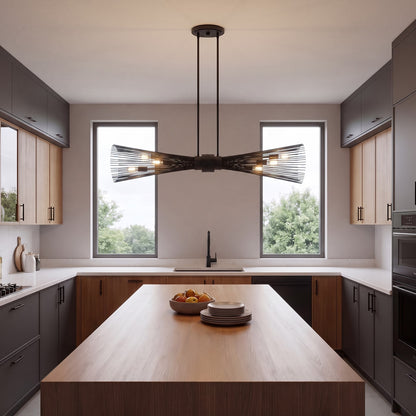 6 Light Linear Chandelier, Matte Black