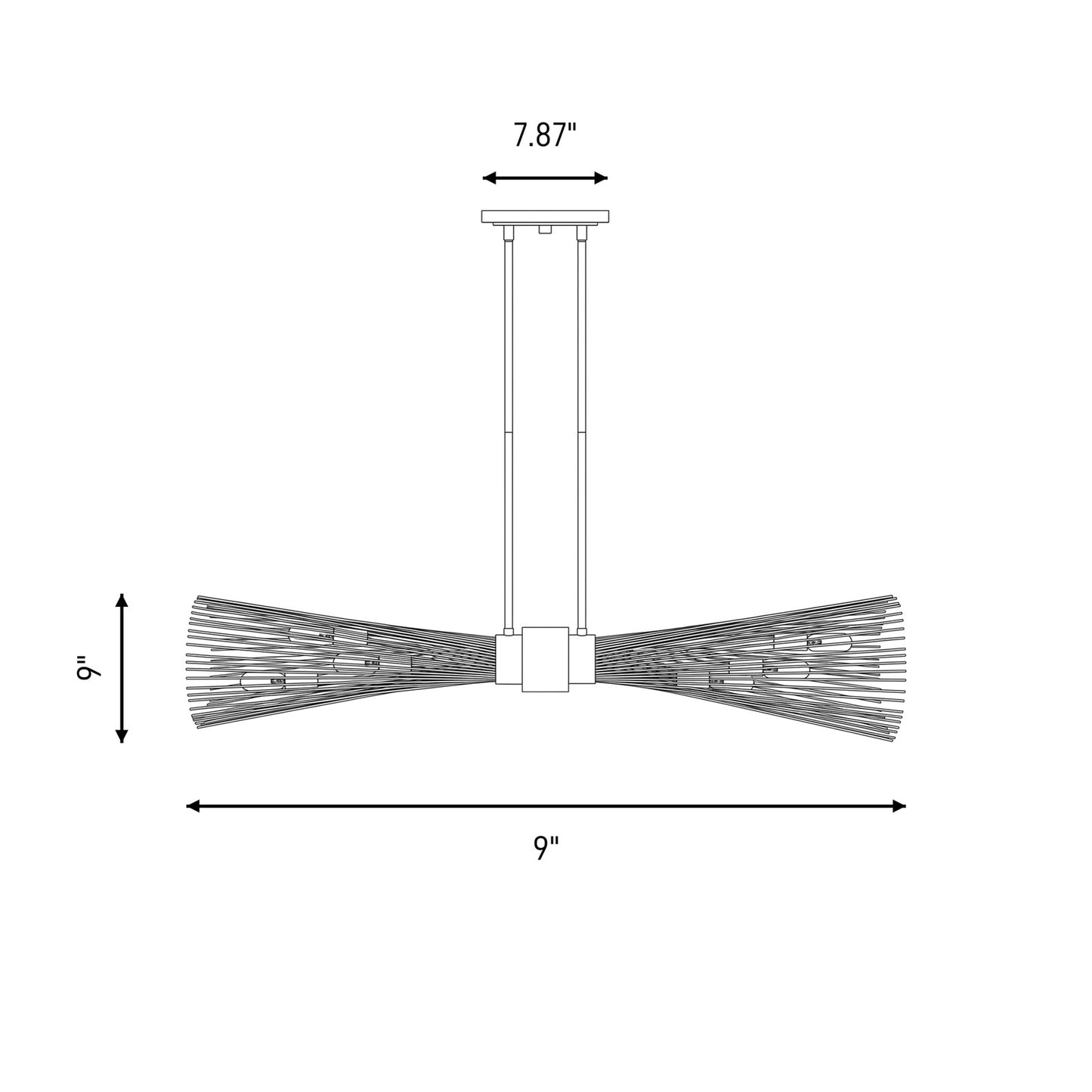 6 Light Linear Chandelier, Matte Black
