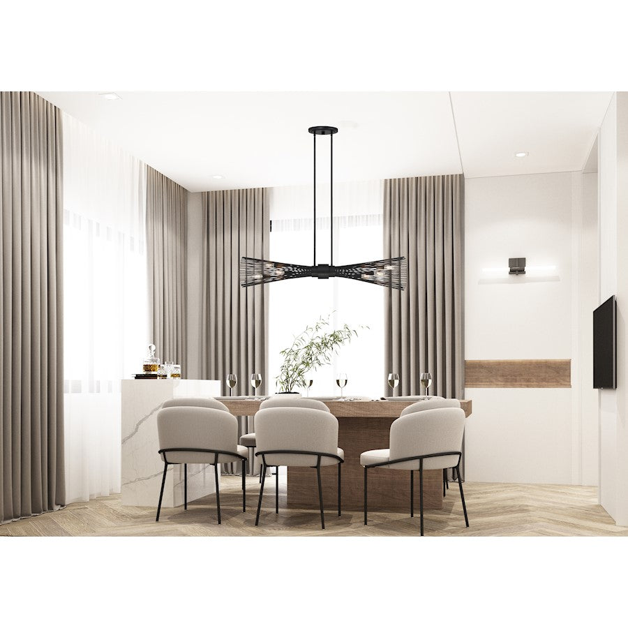 6 Light Linear Chandelier, Matte Black