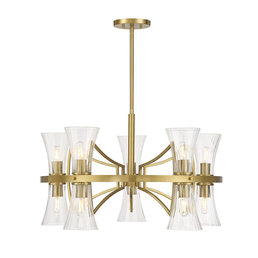 10 Light Chandelier, Warm Brass