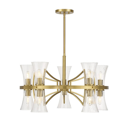 10 Light Chandelier, Warm Brass