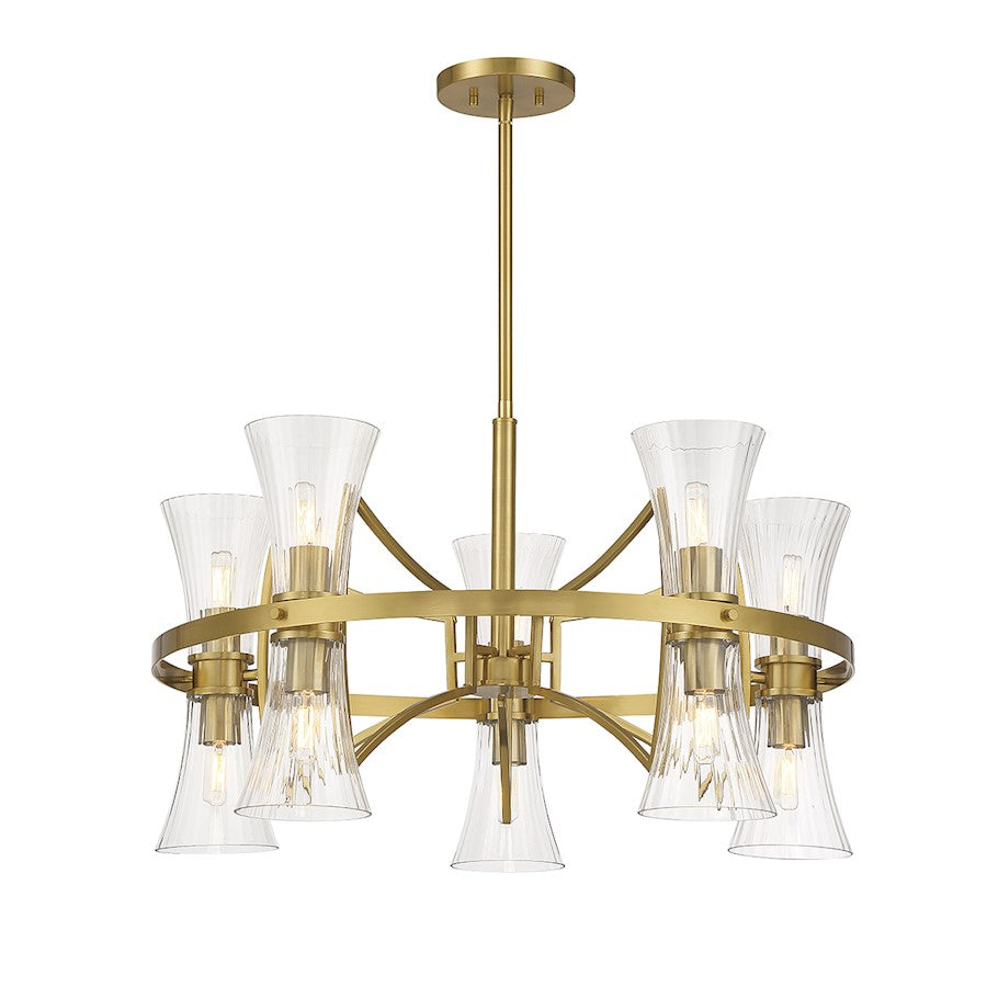 10 Light Chandelier, Warm Brass