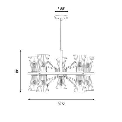 10 Light Chandelier, Warm Brass