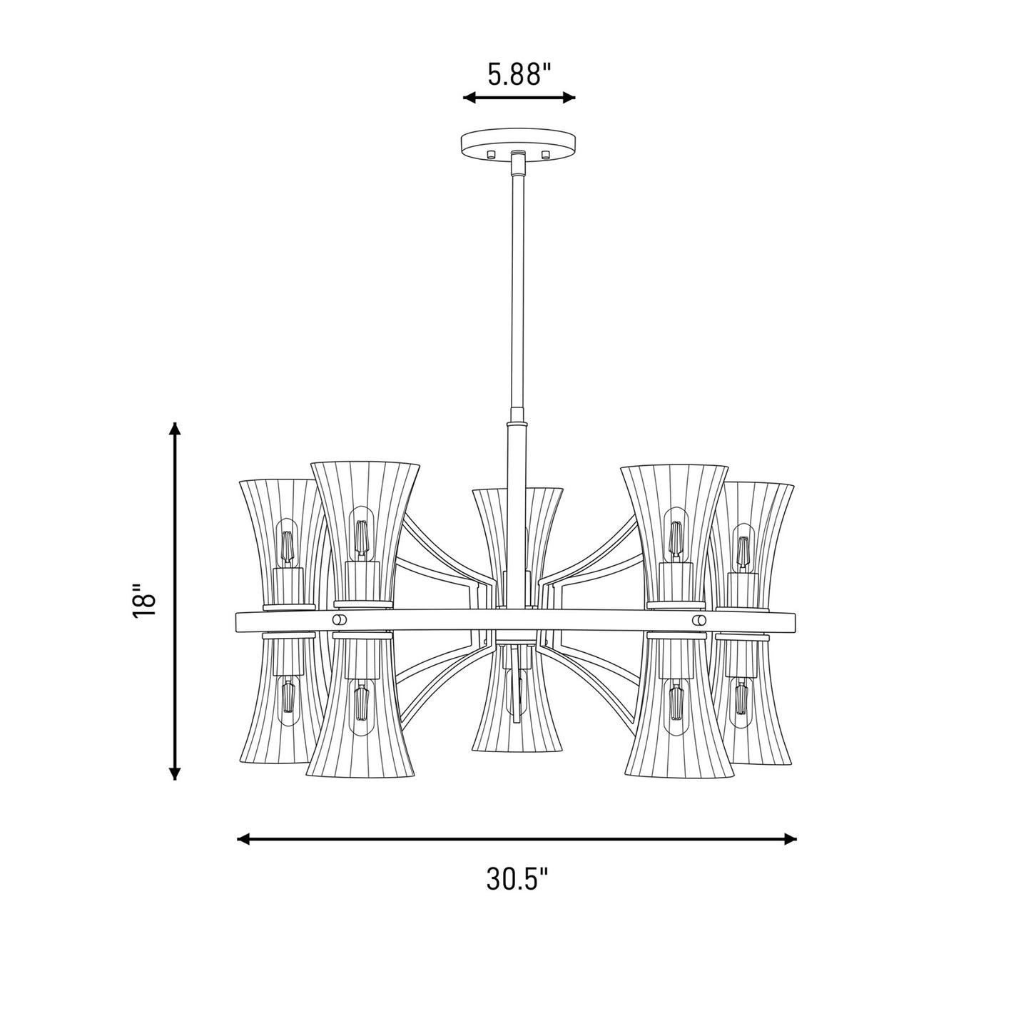 10 Light Chandelier, Warm Brass