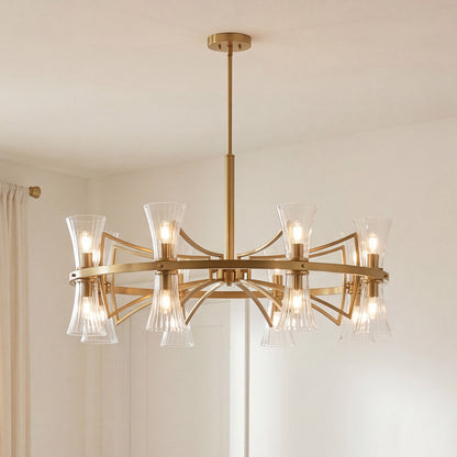 10 Light Chandelier, Warm Brass