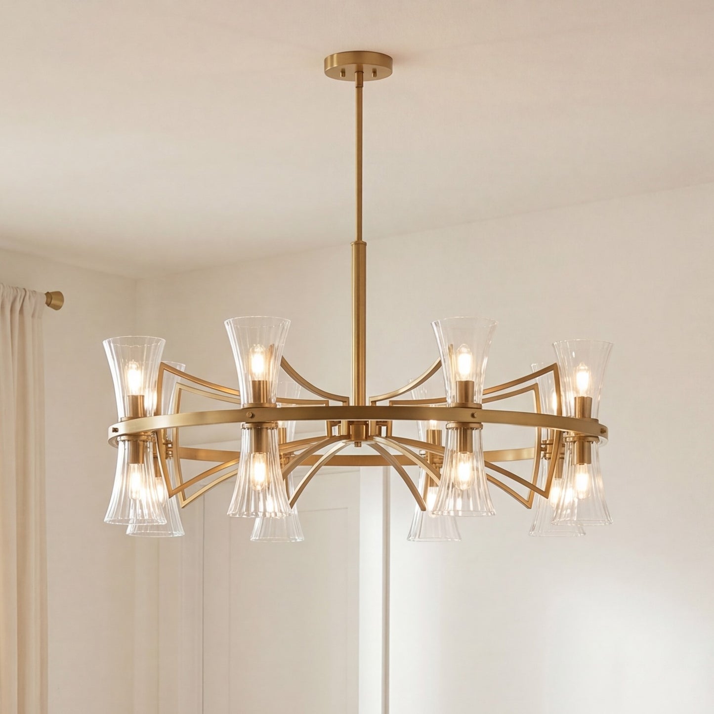10 Light Chandelier, Warm Brass