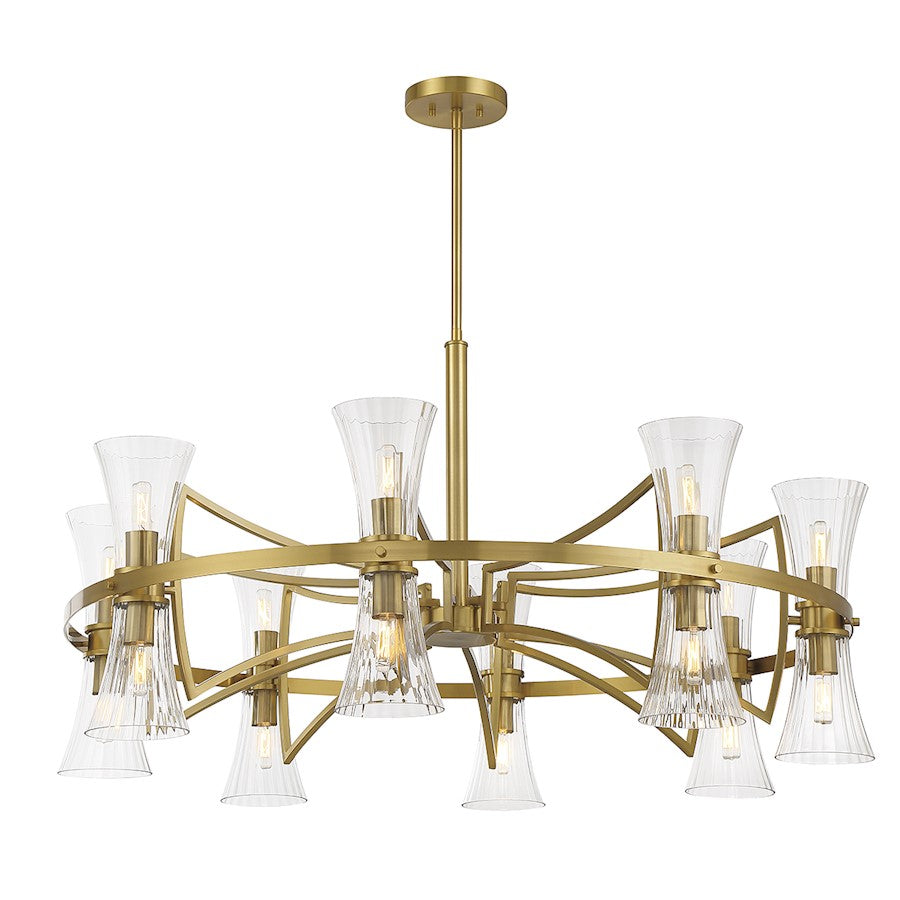 16 Light Chandelier, Warm Brass