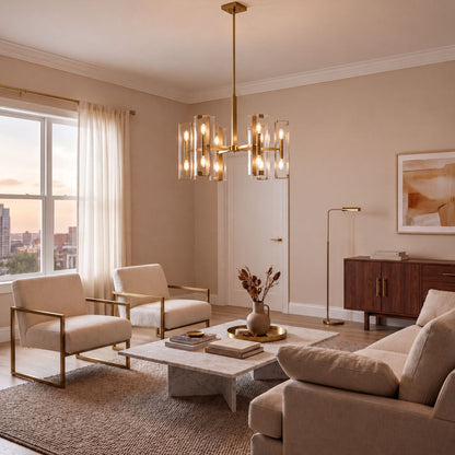 10 Light Chandelier, Warm Brass