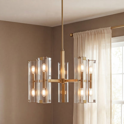 10 Light Chandelier, Warm Brass