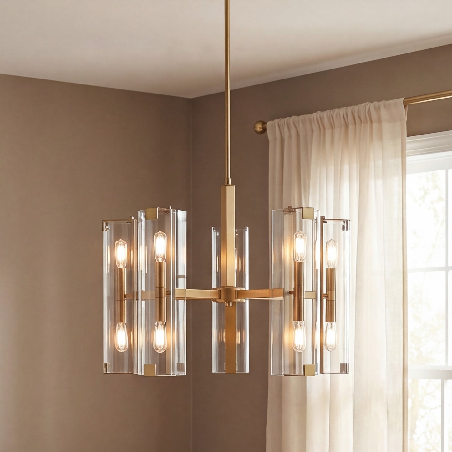 10 Light Chandelier, Warm Brass