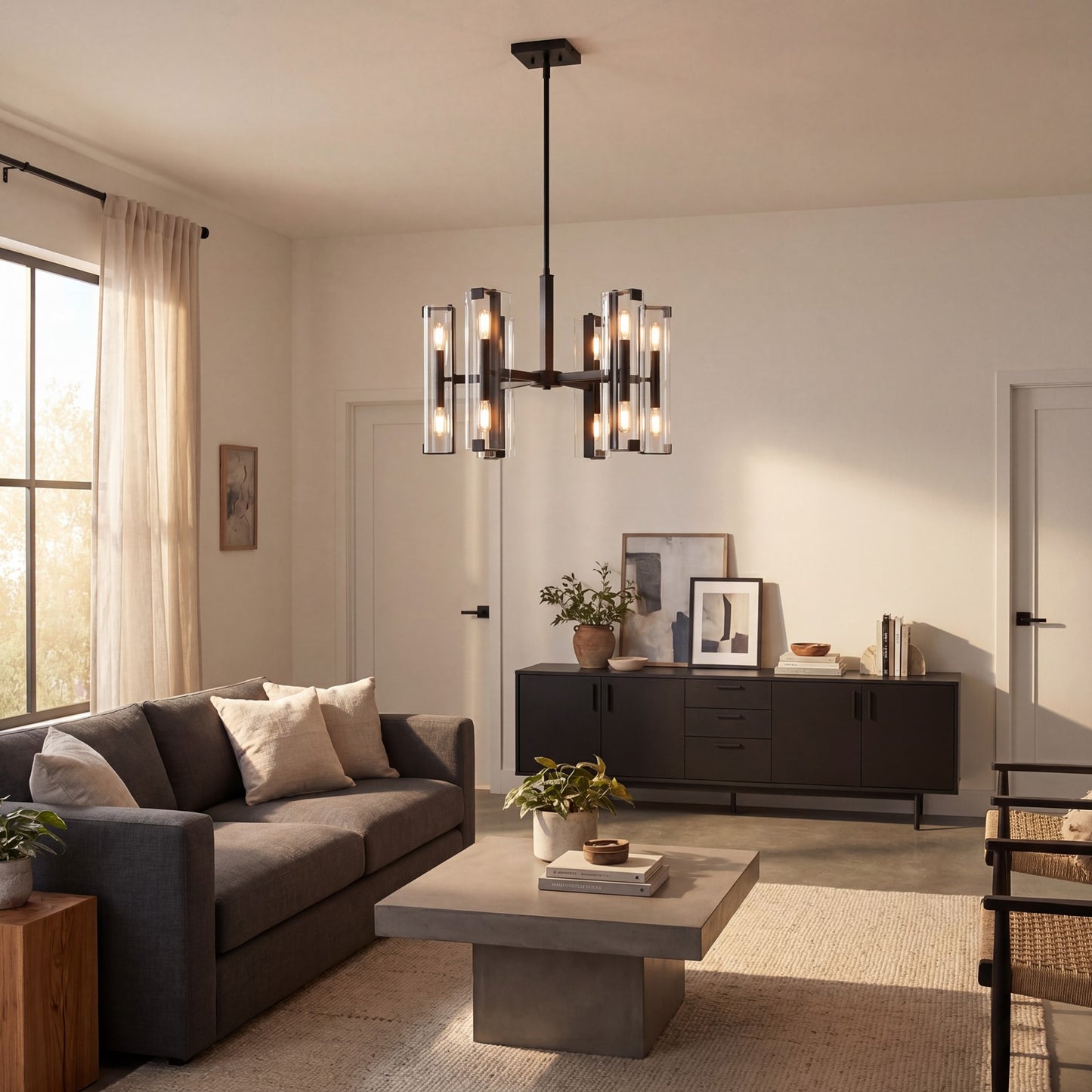 10 Light Chandelier, Matte Black