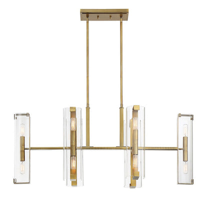 12 Light Linear Chandelier, Warm Brass